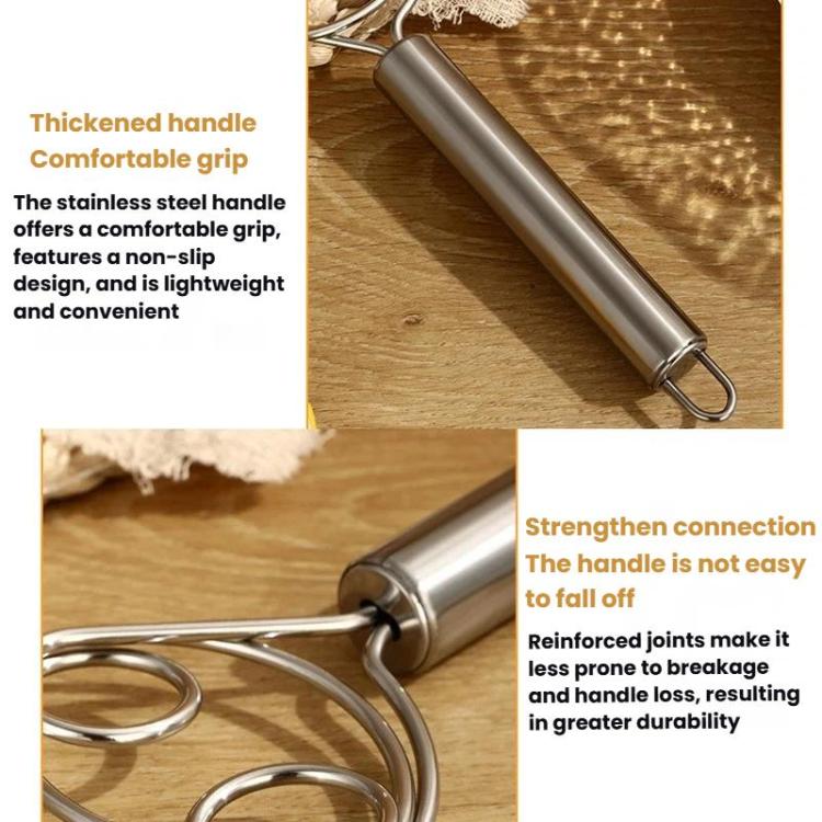 Stainless steel whisk with reinforced handle and double-coil wire head