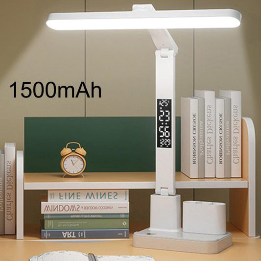 Xiajule Portable LED Desk Lamp With Time Display & Pen Holder, Dimmable Eye-Caring Lamp For Reading Homework, 1500mAh, 1800mAh