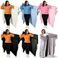 Wearable blanket with sleeve openings in orange, blue, pink, black, and gray