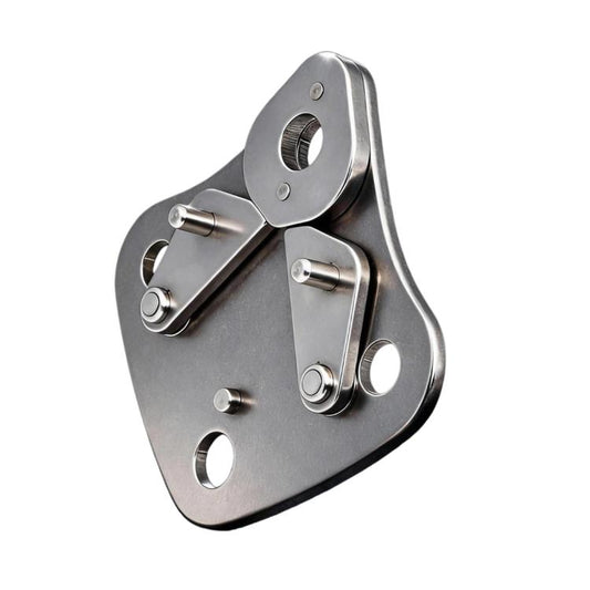 Stainless steel rope connector diverter with two pulley-style plates and fastening pins