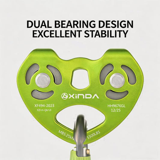 XINDA Double Trolley Pulley 5kN/5500lbs Heavy Duty Heart-Shaped Zip Line Pulley Tandem Pulley For Climbing, Rescue