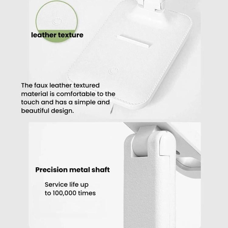 Xiajule LED folding desk lamp with leather-textured finish and precision metal shaft
