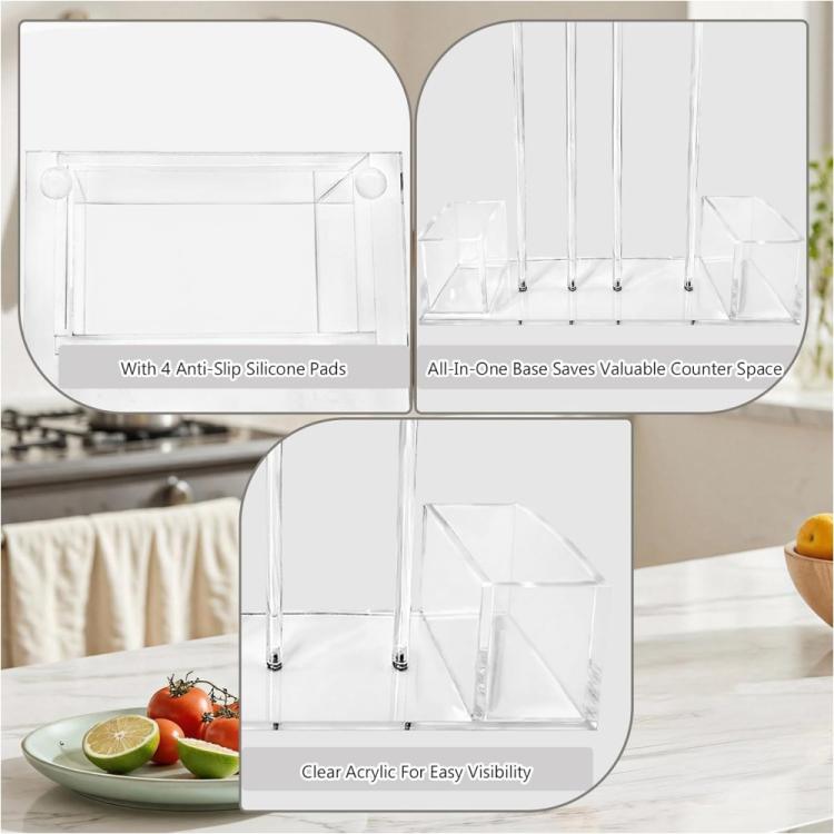 Clear acrylic mason jar lid organizer with four posts and anti-slip silicone pads