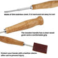 Stainless steel bread knife with carved wooden handle and brown leather protective sleeve