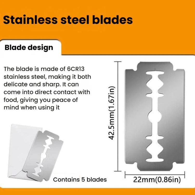 Set of five stainless steel bread slicer blades with serrated insert shape