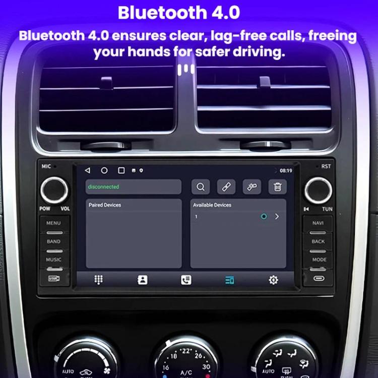 Car navigation head unit with Bluetooth 4.0 settings page on the 7-inch display
