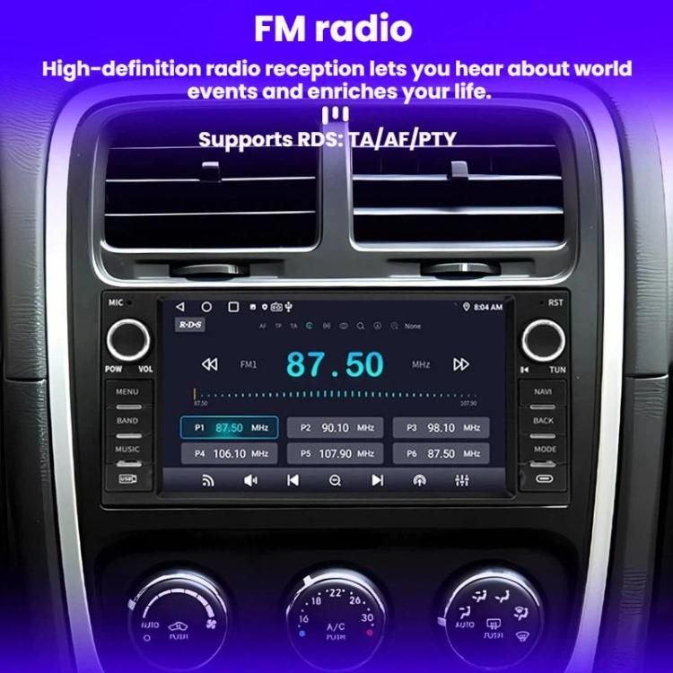 7-inch navigation car radio with FM screen, buttons, and volume knobs