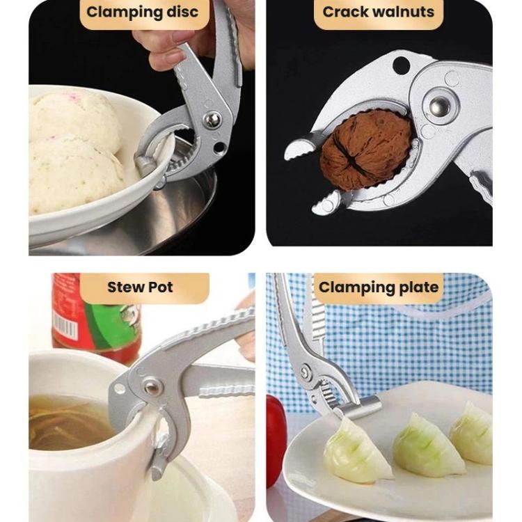 Tray lifter tongs clamping on cookware rim for serving and lifting