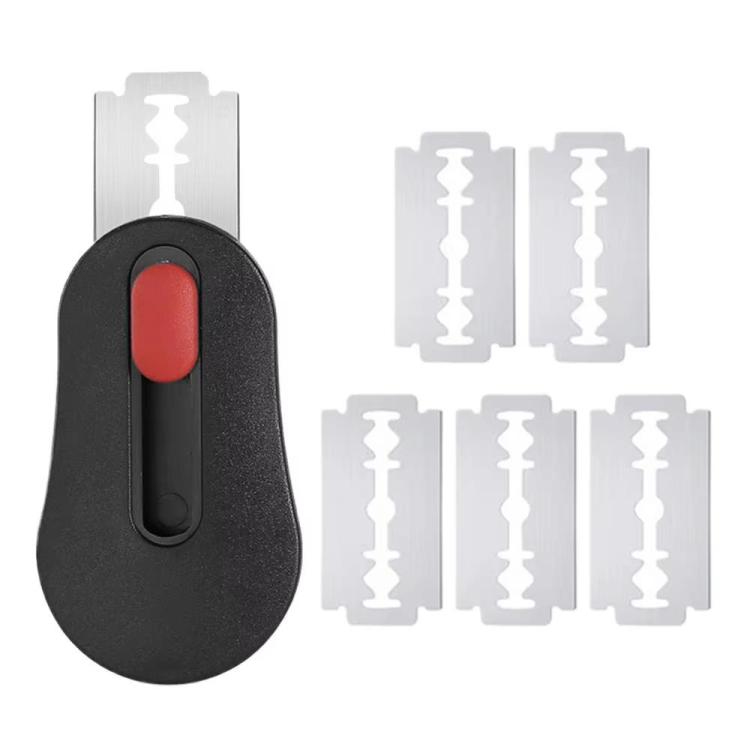 Magnetic bread scoring knife set: black case with red button and blade holders
