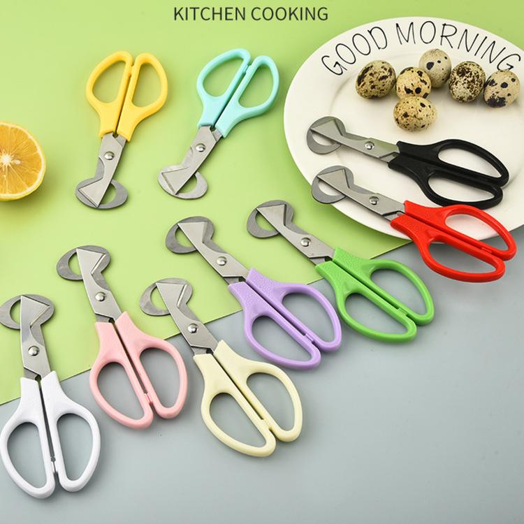 Colorful egg cutter scissors set with stainless steel blades and varied handles
