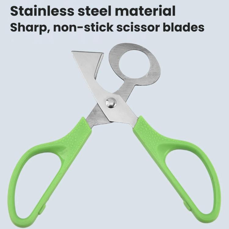 Stainless steel egg cutting scissors with blade and green grips