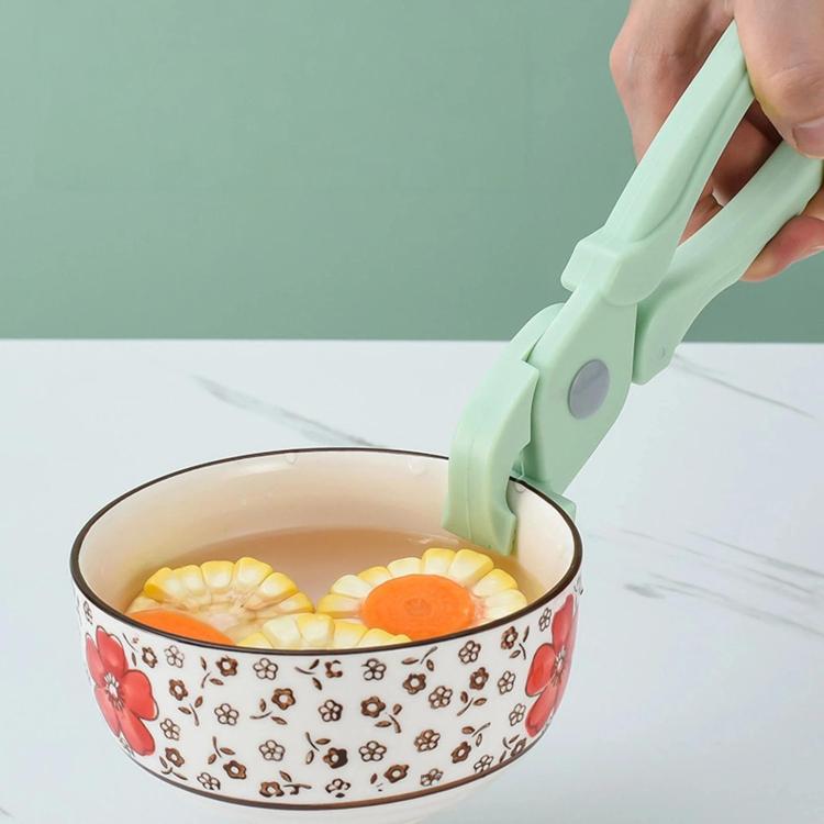 Mint green plastic bowl tongs clamp with non-slip silicone grip for holding bowls