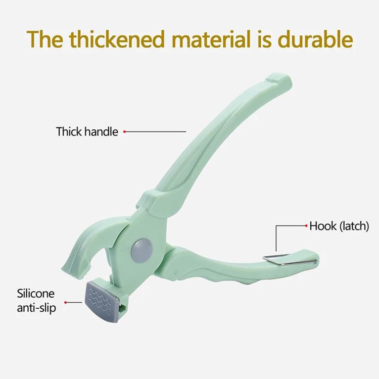 Mint green bowl tong clamp with thick handle and latch hook for secure closure