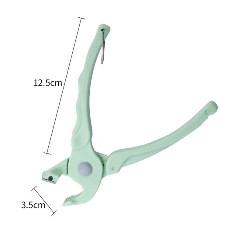 Mint green plastic bowl tongs clamp with adjustable arms and metal latch hook