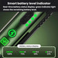 Green pen flashlight close-up with smart battery level indicator dots and status display