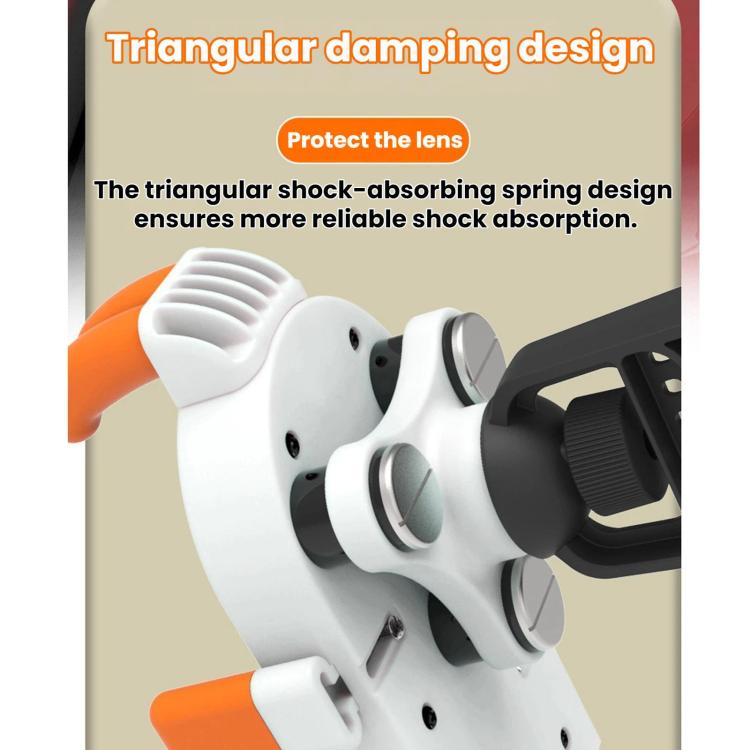 Triangular shock-absorbing spring phone mount with white bracket and black mount points