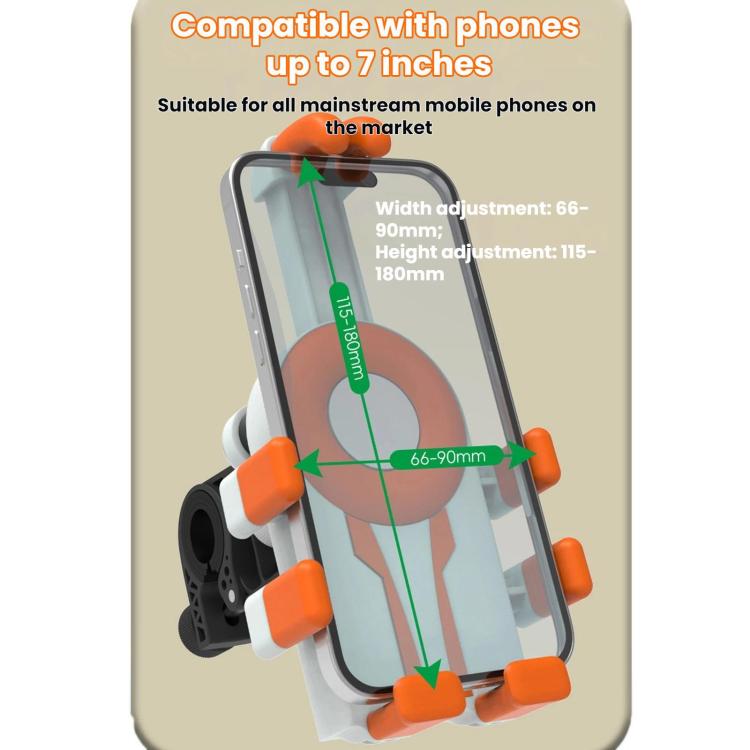 Adjustable shockproof phone mount for phones up to 7 inches, orange side clamps