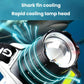 Long-range zoom LED headlamp with circular reflector lens and cooling fins