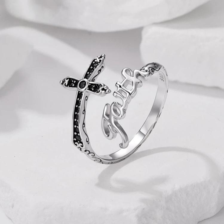 Vintage Cross Copper White Gold Plating Adjustable Ring