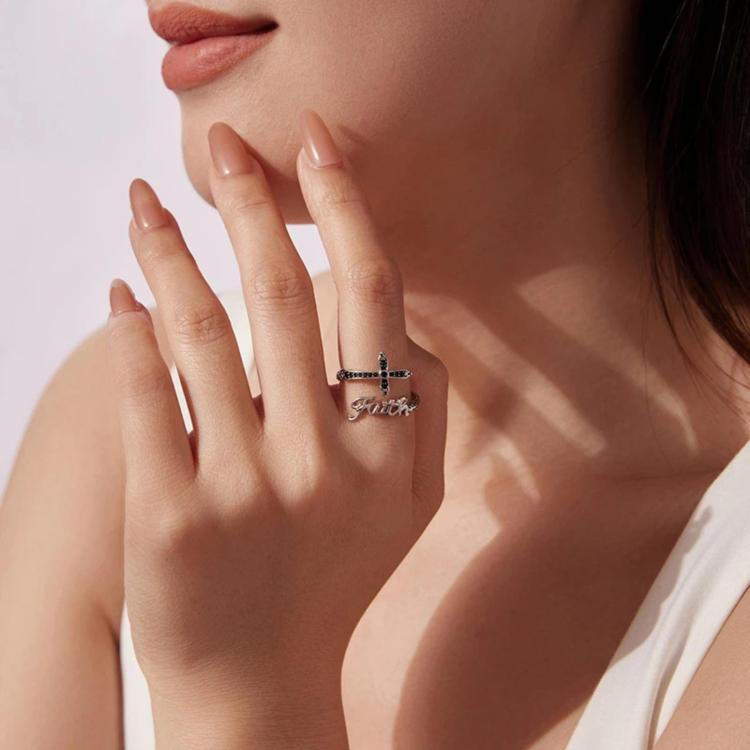 Vintage Cross Copper White Gold Plating Adjustable Ring