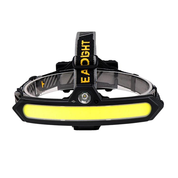 Black COB sensor headlamp with bright yellow LED bar and adjustable front strap