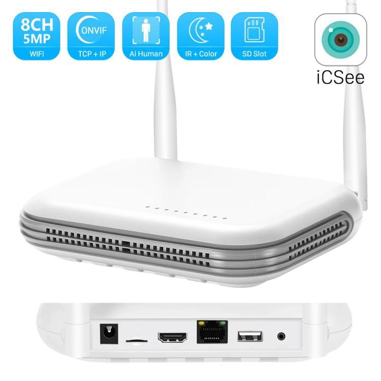 White WiFi NVR with two antennas and visible rear power and USB ports