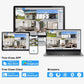 Wireless NVR software dashboard with multi-camera views on desktop screens