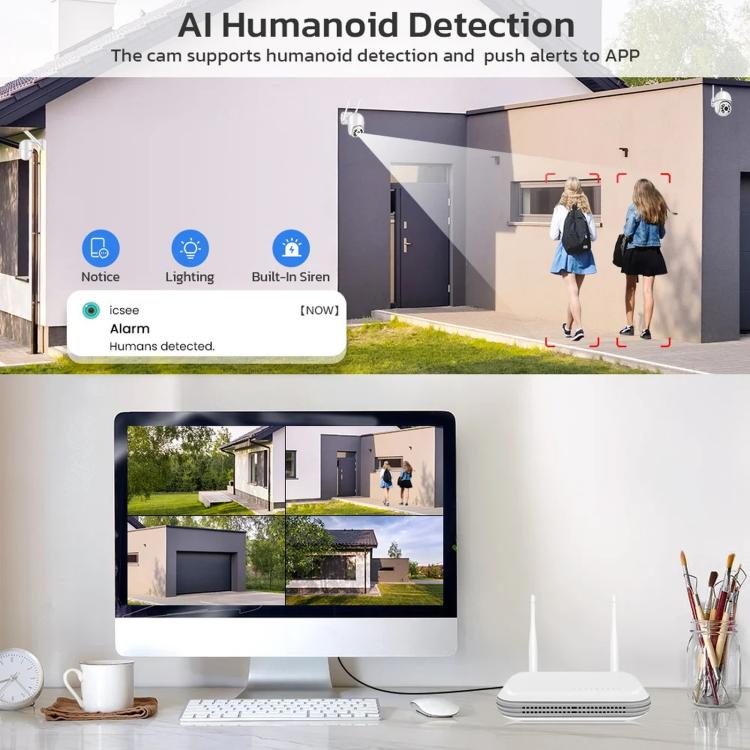 Wireless NVR displaying humanoid-detection alerts on connected screen