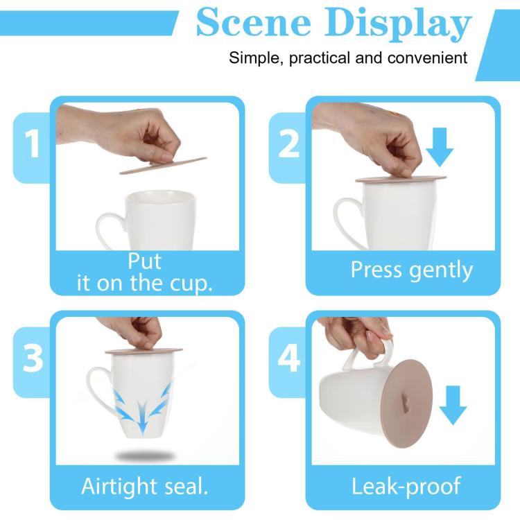 Silicone cup lid set being pressed onto a white mug for a secure seal