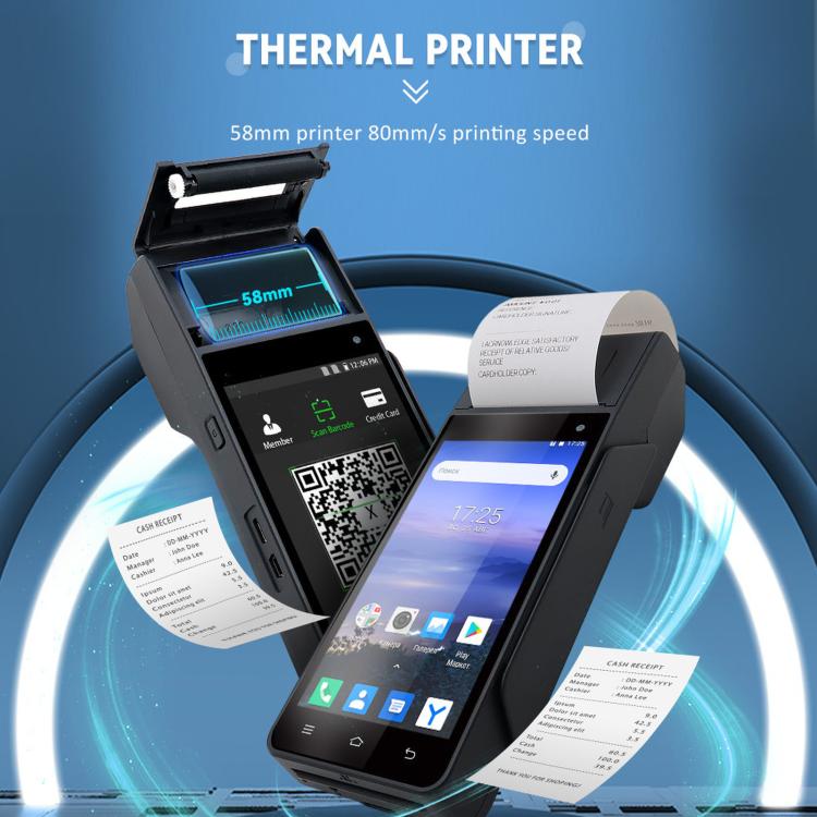 Handheld POS terminal with thermal printer open and receipt paper
