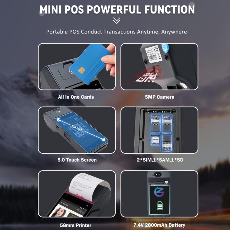 Portable POS terminal showing card slot and 5-inch touch display