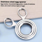 Stainless steel egg opener tool with serrated ring cutting edge and loop grips