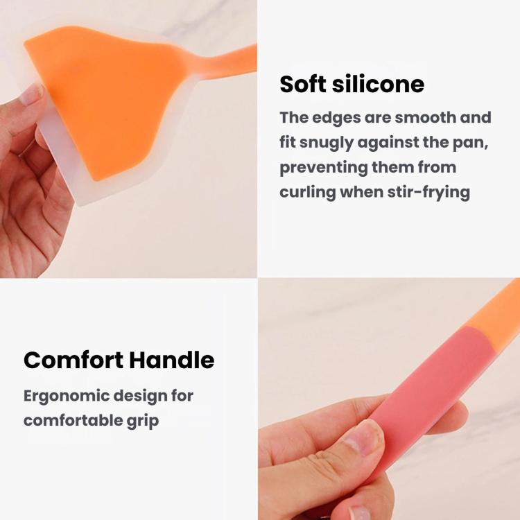 Orange silicone tamagoyaki spatula with smooth edges and comfort grip handle