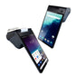 Android handheld POS cash register shown from two angles with dual touchscreens