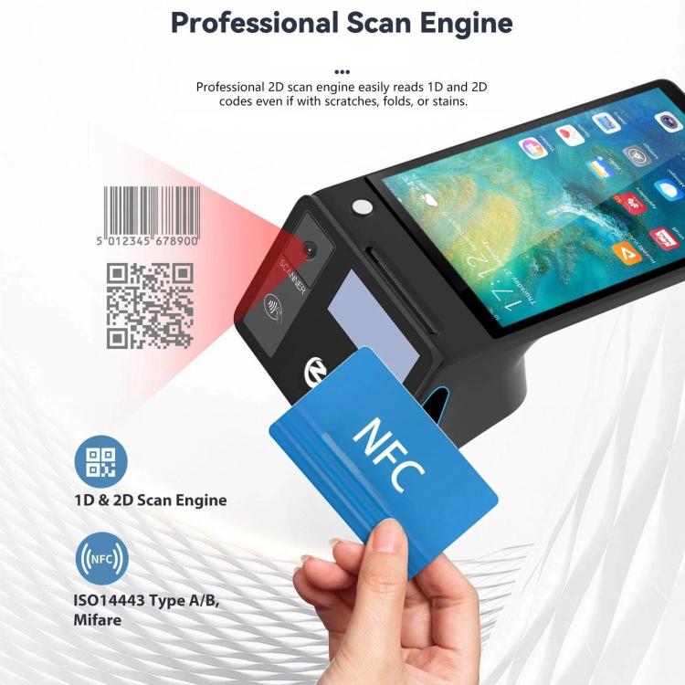 Android handheld POS cash register with dual touch screens and NFC card
