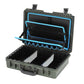 Green shockproof electrical repair toolbox with open lid and divider compartments