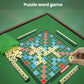 Alphabet spelling board game with green crossword grid, letter tiles, and four word trays