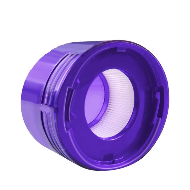 Side view of purple vacuum post-filter with white pleated filter core