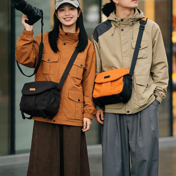 Cwatcun D294 Large Capacity Casual Shoulder Bag DSLR Camera Bag, Orange Medium, Black Medium