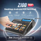 Z100 desktop dual-screen POS terminal with touchscreen under a customer hand