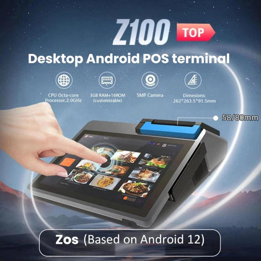 Z100 Dual-Screen Smart Cash Register With Printing All-In-One Machine, Android POS Terminal For Hotel, Restaurant, Supermarket EU Plug, 2.6 inch 58mm, 2.6 inch 80mm