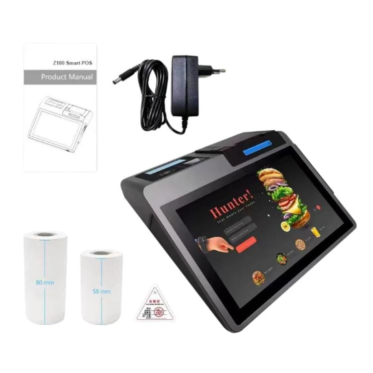 Z100 POS terminal bundle with power adapter and receipt paper rolls