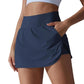 High-Waisted Form-Fitting Two-Piece Style Tennis Skirt With Back Pockets, S, M, L, XL