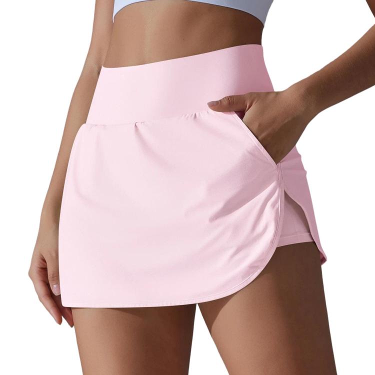 High-Waisted Form-Fitting Two-Piece Style Tennis Skirt With Back Pockets, S, M, L, XL