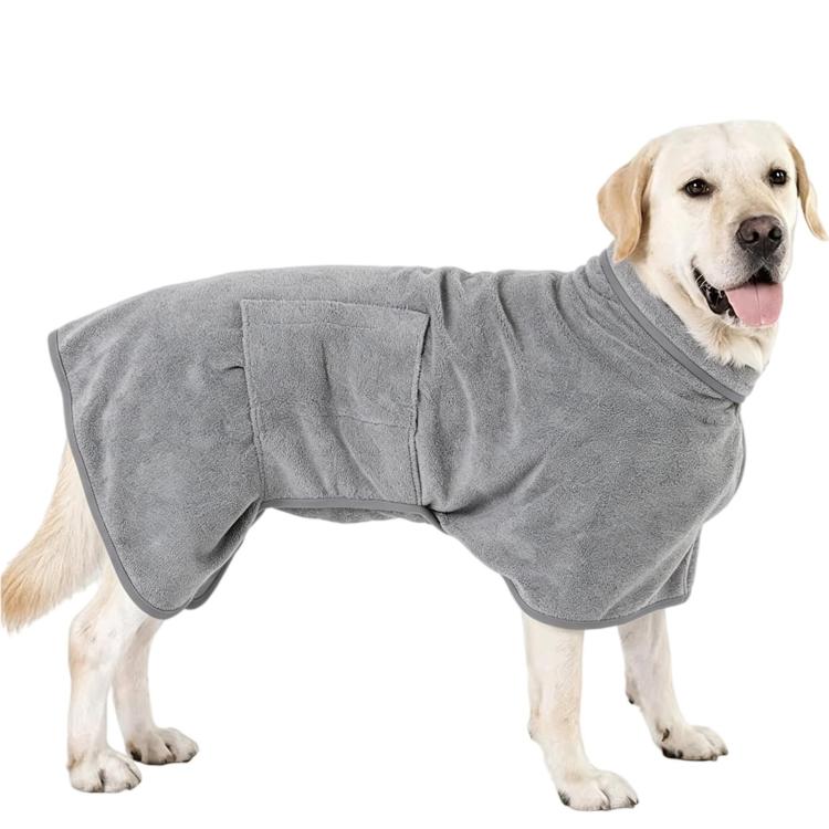 Pet bath robe for dogs and cats, light grey plush towel robe