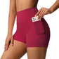 High-waisted Tight-fitting Yoga Shorts Three-quarter Length With Pockets, S, M, L, XL