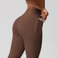 Double-Sided Brushed High-Waisted Stretchy Breathable Fitness Yoga Pants With Pockets, S, M, L, XL