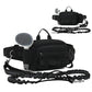 Black dog walking waist pack with water bottle holder and attached leash strap