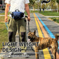 Dog walking waist pack worn at the waist with leash attached; blue bag color