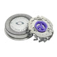 Shaver head blade with black foil ring and purple center rotor, silver